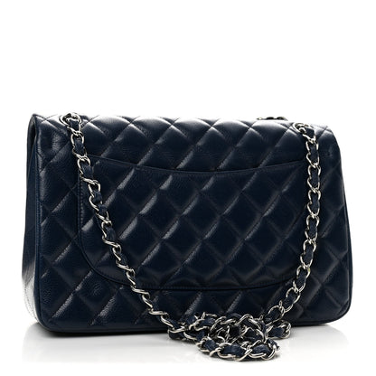 Quilted Caviar Flap Shoulder Bag - Blue