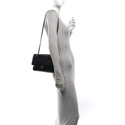 Medium Quilted Caviar Flap Shoulder Bag - Black