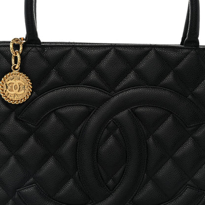 Quilted Caviar Tote Bag - Black
