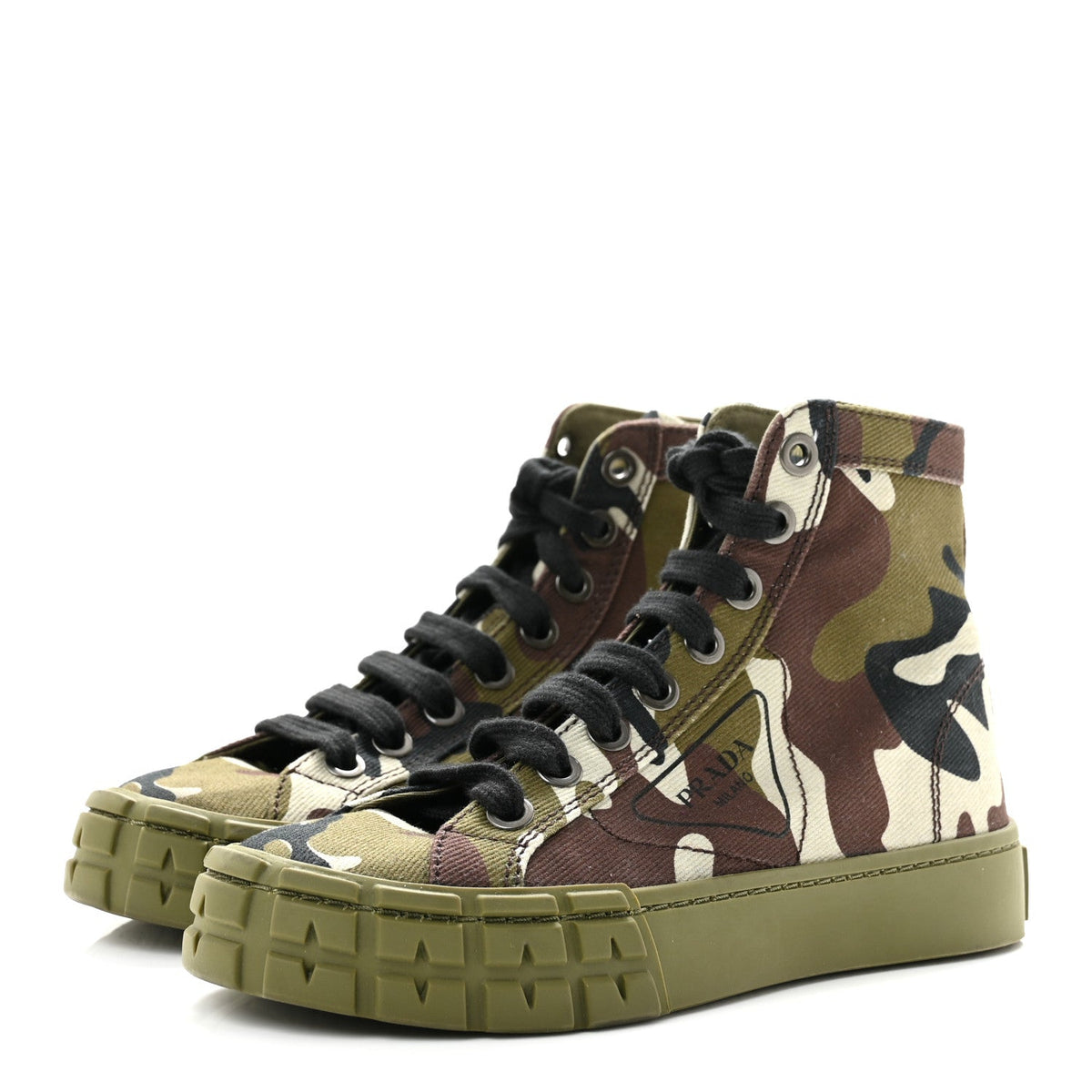 Prada Denim Women's Triangle Logo Camo Sneakers 35 Militare