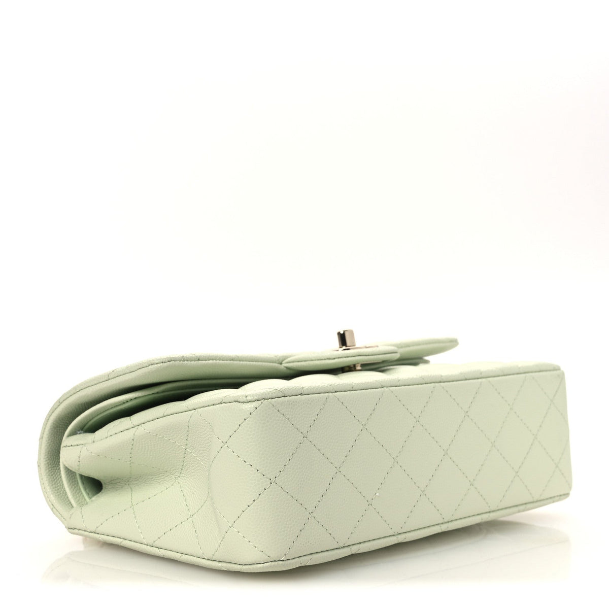 Small Quilted Caviar Flap Shoulder Bag - Light Green