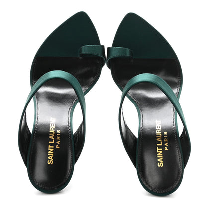 Saint Laurent Crepe Satin Women's Martha Mule 110 Sandals 35.5 Dorian Green