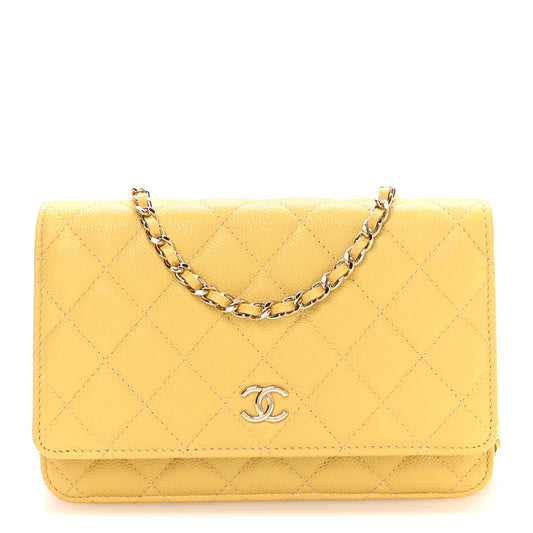 Quilted Caviar Wallet Bag - Yellow