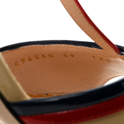 Gucci Patent Women's Millie Platform Ankle Strap Sandals 39 Red Blue