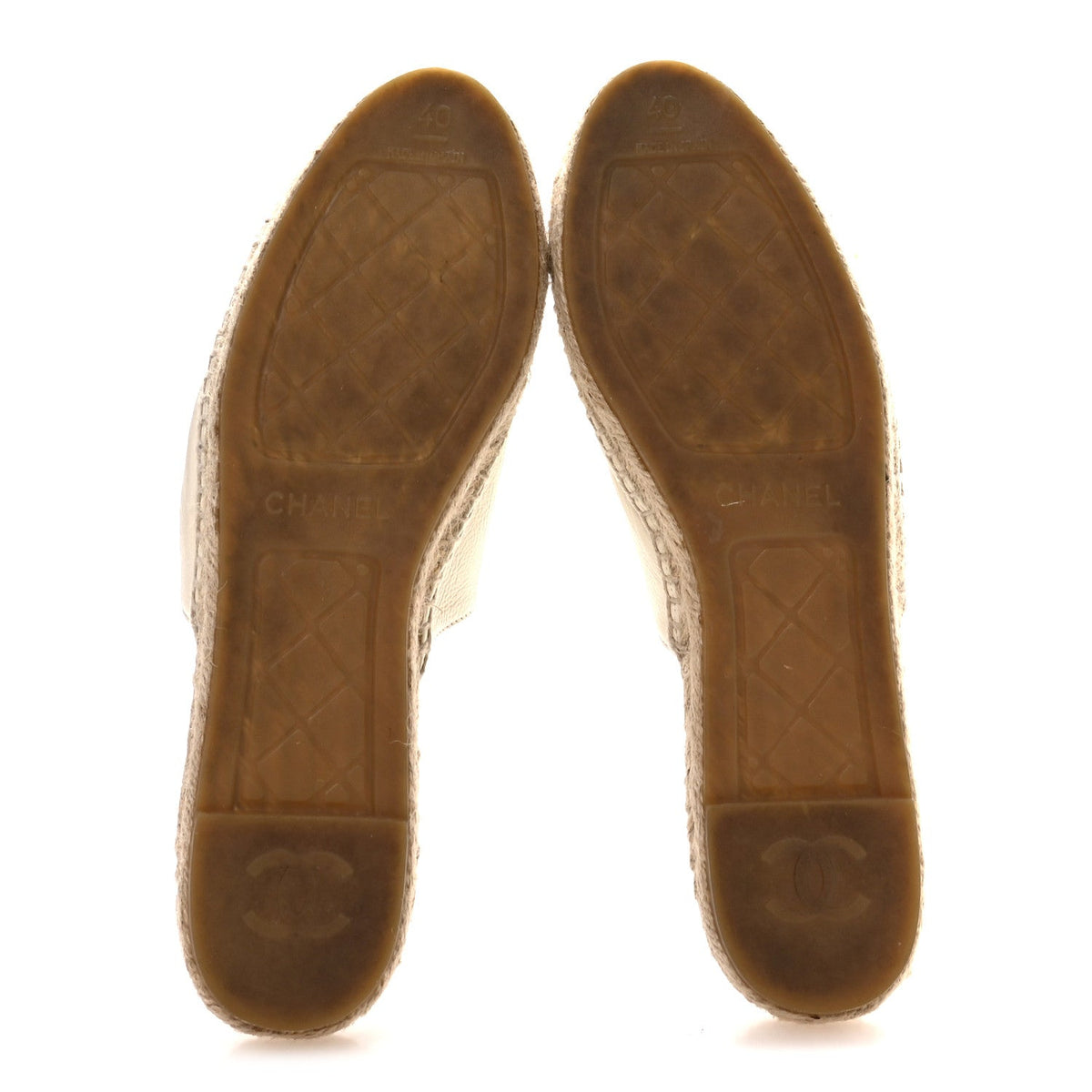 Chanel Calfskin Women's CC Espadrille Mules 40 Ivory