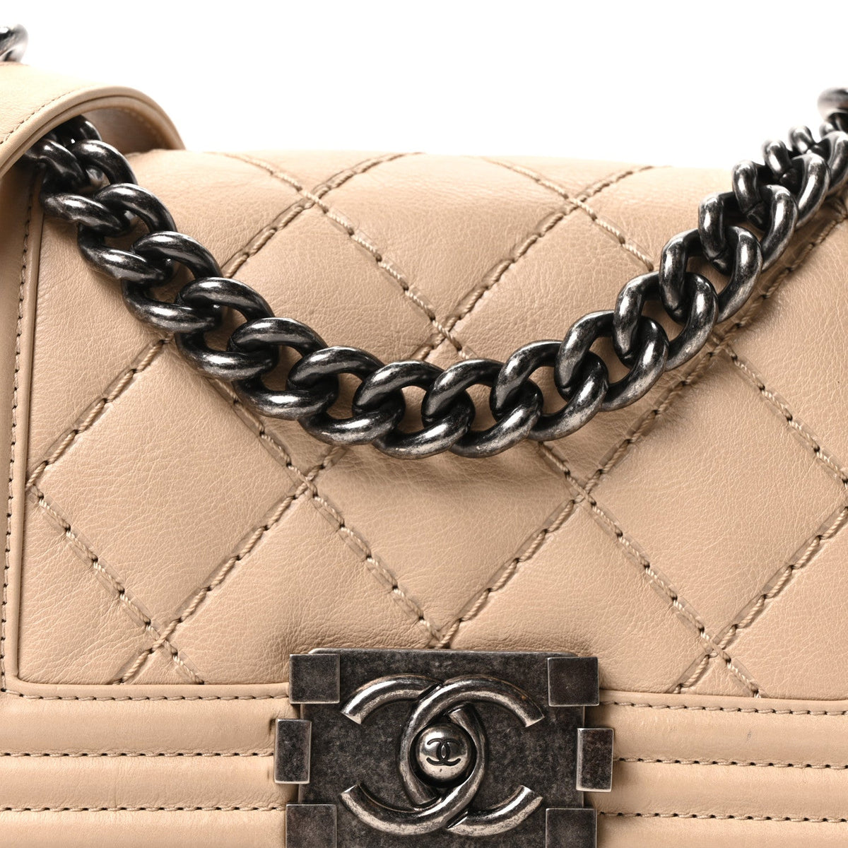 Small Calfskin Flap Shoulder Bag - Beige