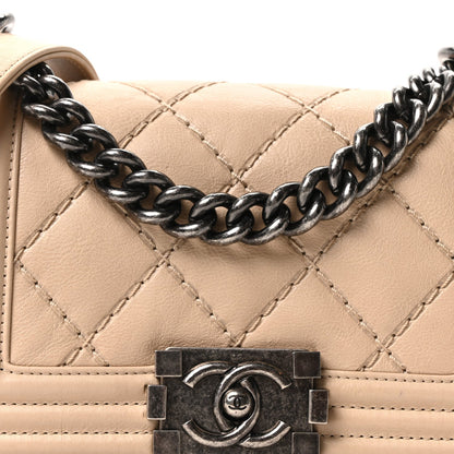 Small Calfskin Flap Shoulder Bag - Beige