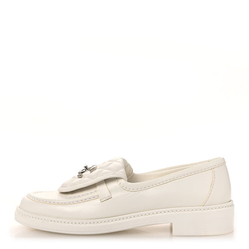 Shiny Lambskin Quilted CC Turnlock Loafers White