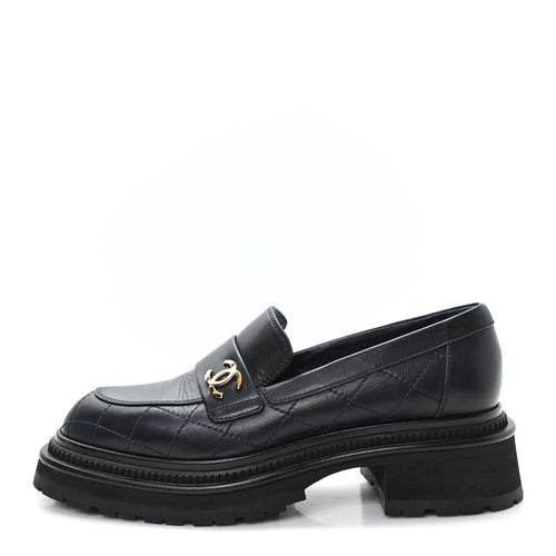 Calfskin Quilted CC Mocassin Loafers Black
