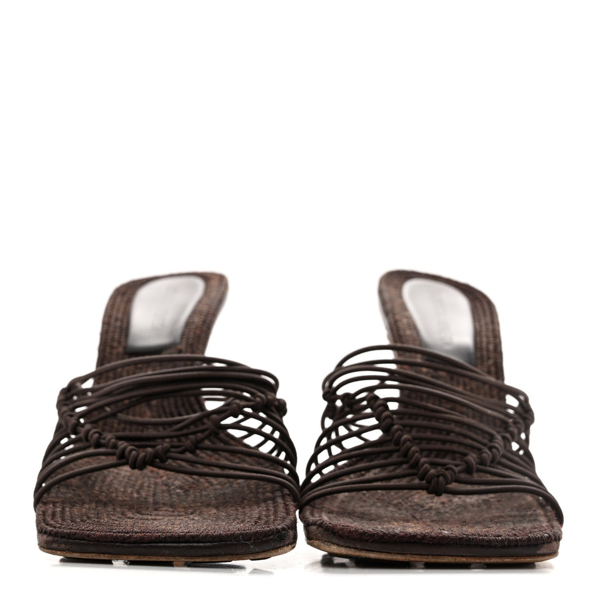 Bottega Veneta Raffia Elasticized Women's Cindy Stretch Mule Sandals 39 Bitter Chocolate
