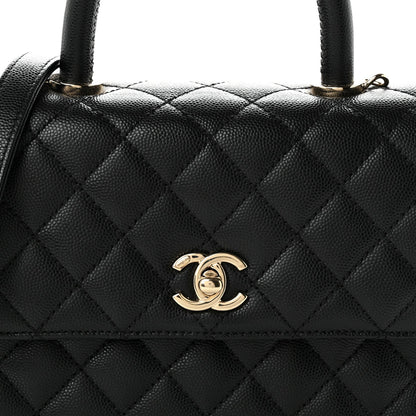 Mini Quilted Caviar Flap Shoulder Bag - Black