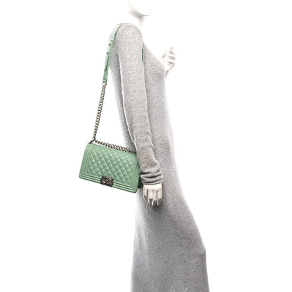 Medium Quilted Caviar Flap Shoulder Bag - Light Green
