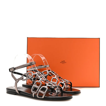 Hermès Metallic Nappa Women's Naos Sandals 38 Champagne
