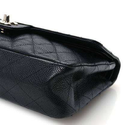 Medium Quilted Caviar Flap Shoulder Bag - Black