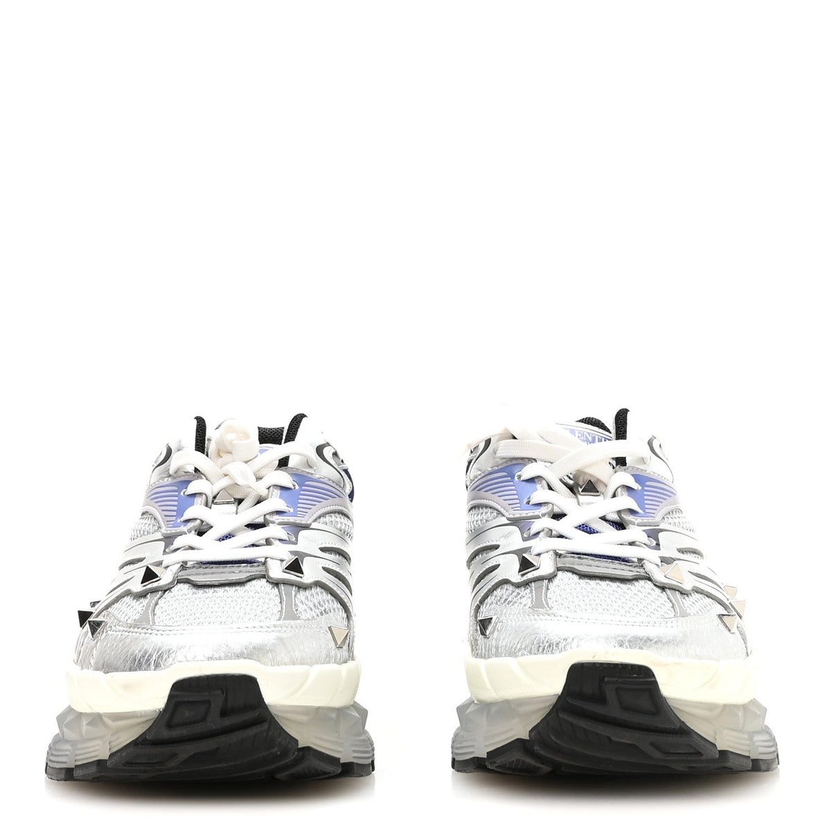 Valentino Garavani Mesh Calfskin Women's Rockstud Platform Sneakers 40 Silver Multicolor