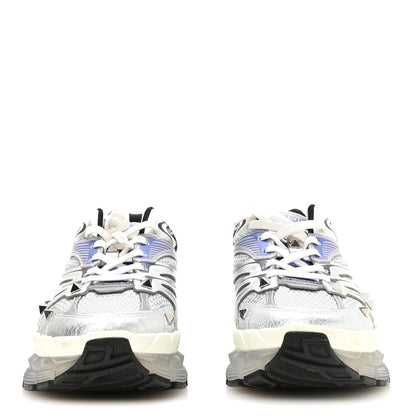 Valentino Garavani Mesh Calfskin Women's Rockstud Platform Sneakers 40 Silver Multicolor