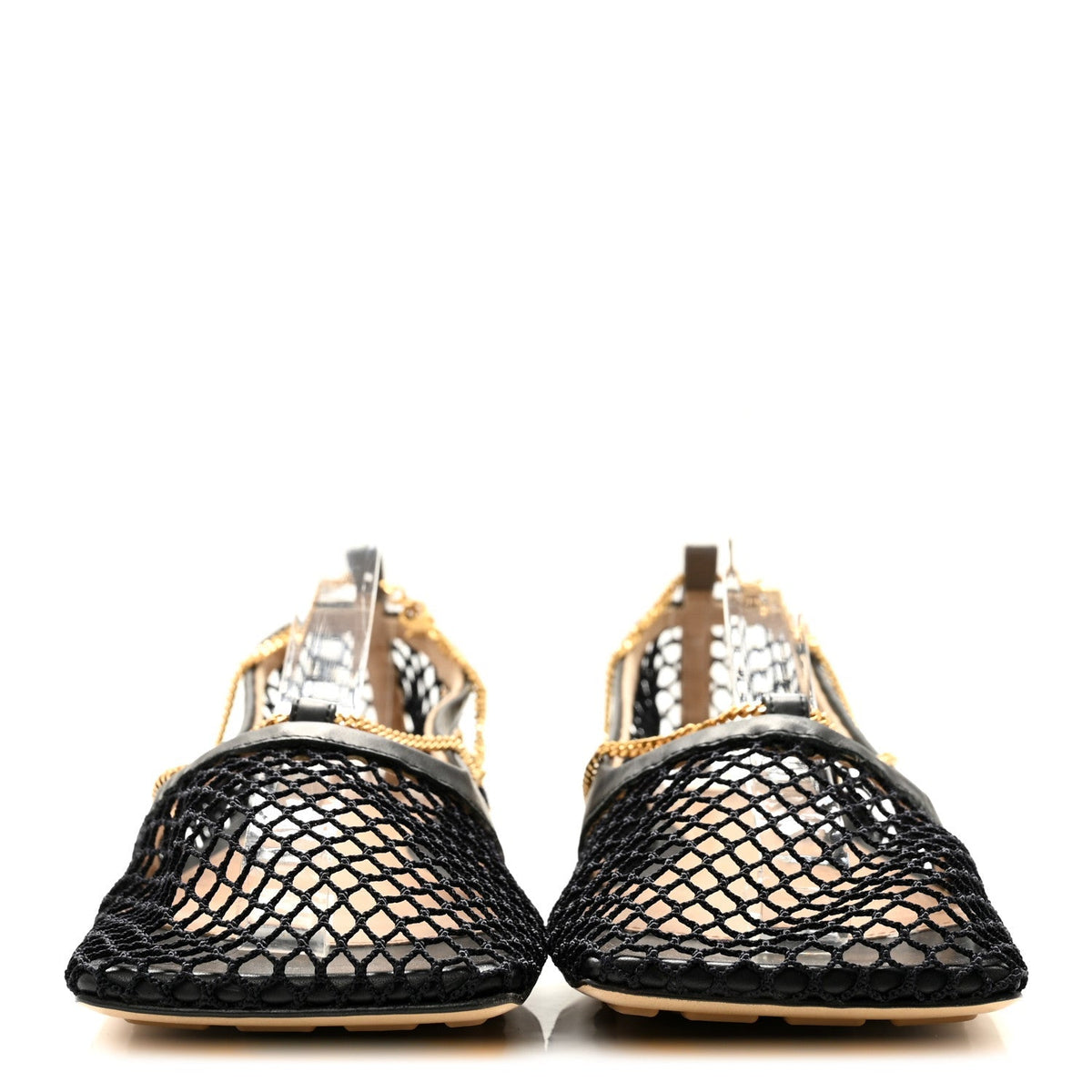 Bottega Veneta Mesh Nappa Women's Chunky Chain Stretch Ballerina Flats 36 Black