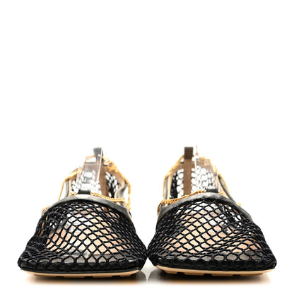 Bottega Veneta Mesh Nappa Women's Chunky Chain Stretch Ballerina Flats 36 Black