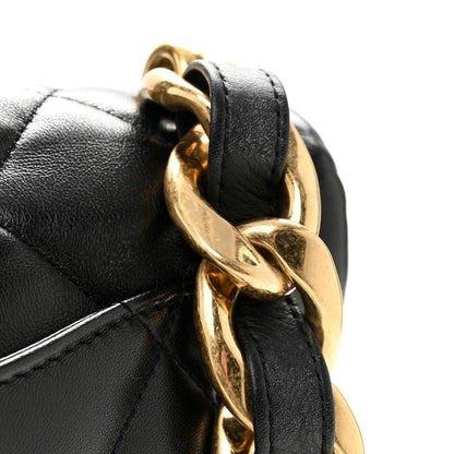 Large Quilted Lambskin Flap Shoulder Bag - Black