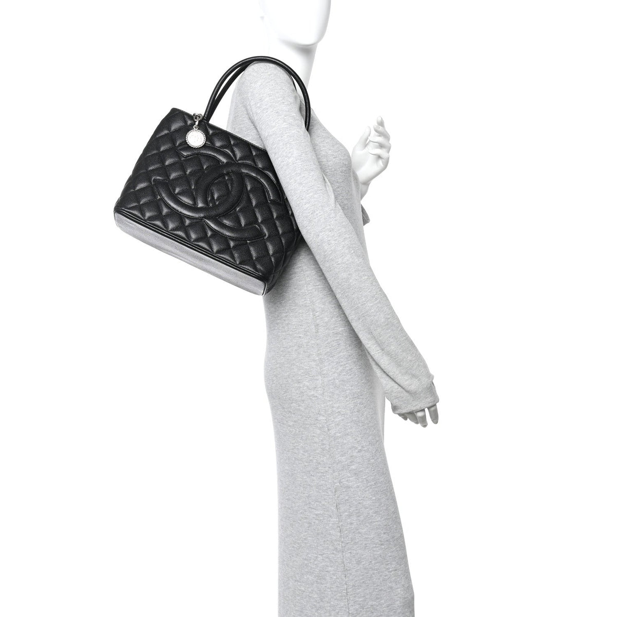 Quilted Caviar Tote Bag - Black