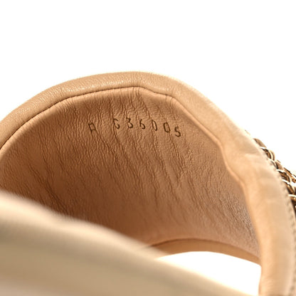 Chanel Lambskin Women's Pearl Chain Flat Slipper Sandals M Beige
