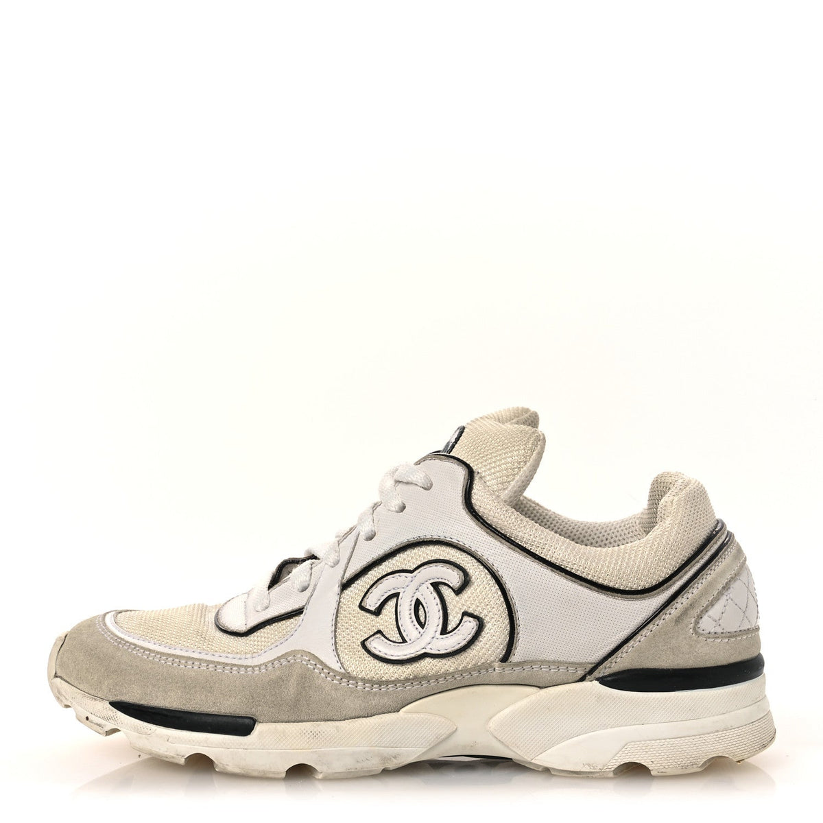 Mesh Suede Calfskin Grosgrain CC Sneakers White Black