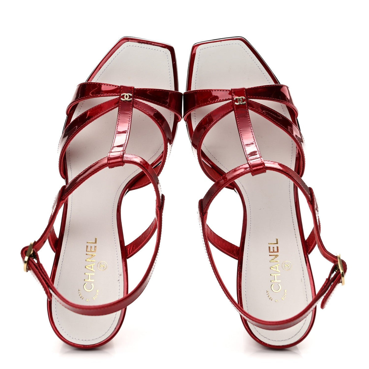 Chanel Laminated Calfskin CC Block Heel Women's Sandals