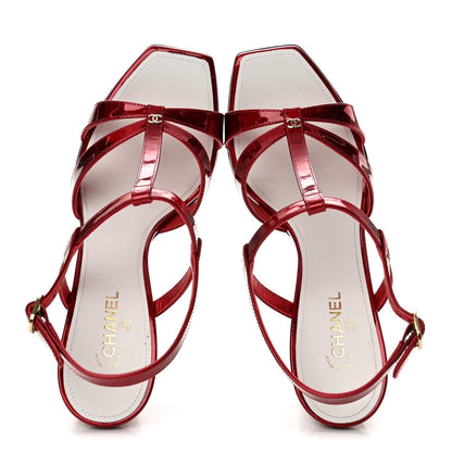 Chanel Laminated Calfskin CC Block Heel Women's Sandals