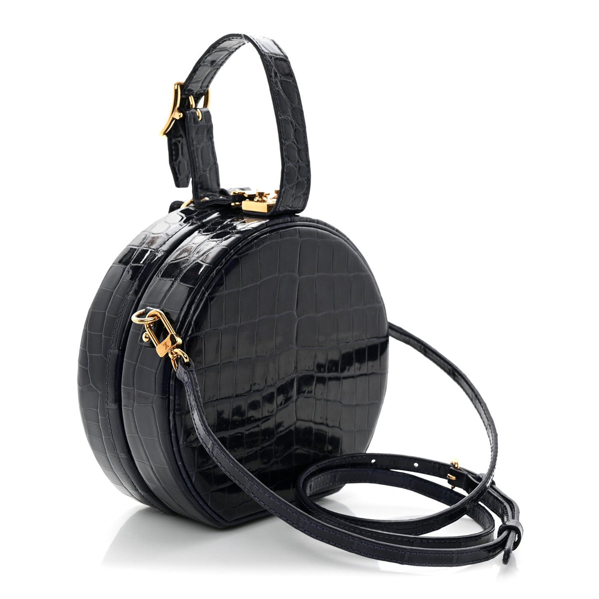 Crocodile Petite Boite Chapeau Navy Handbag