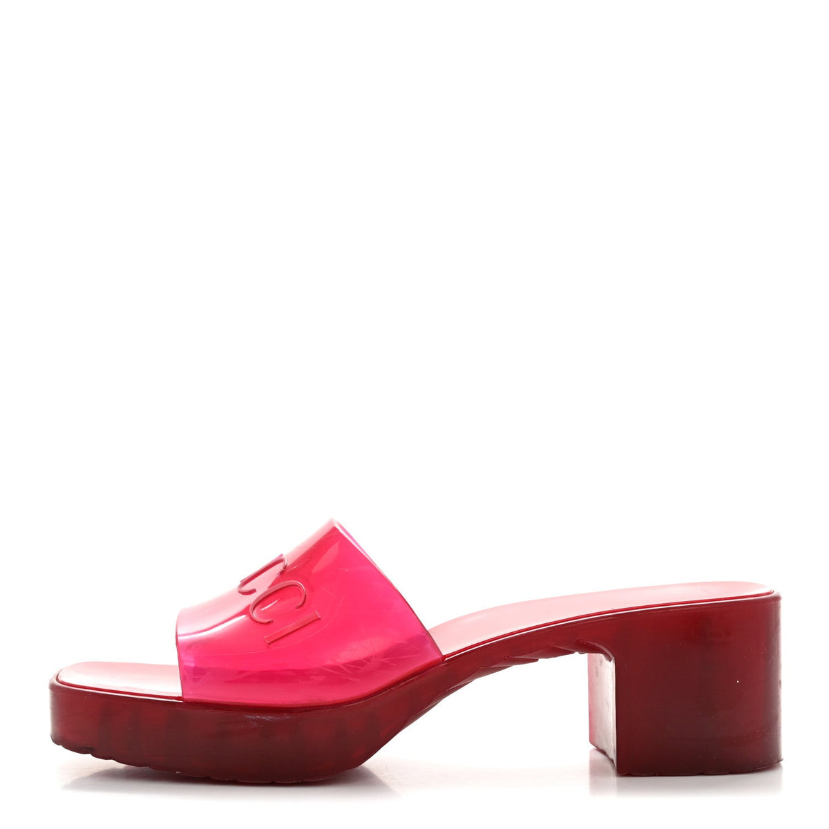 Rubber Logo Platform /60Mm Slide Sandals Transparent Hibiscus Red