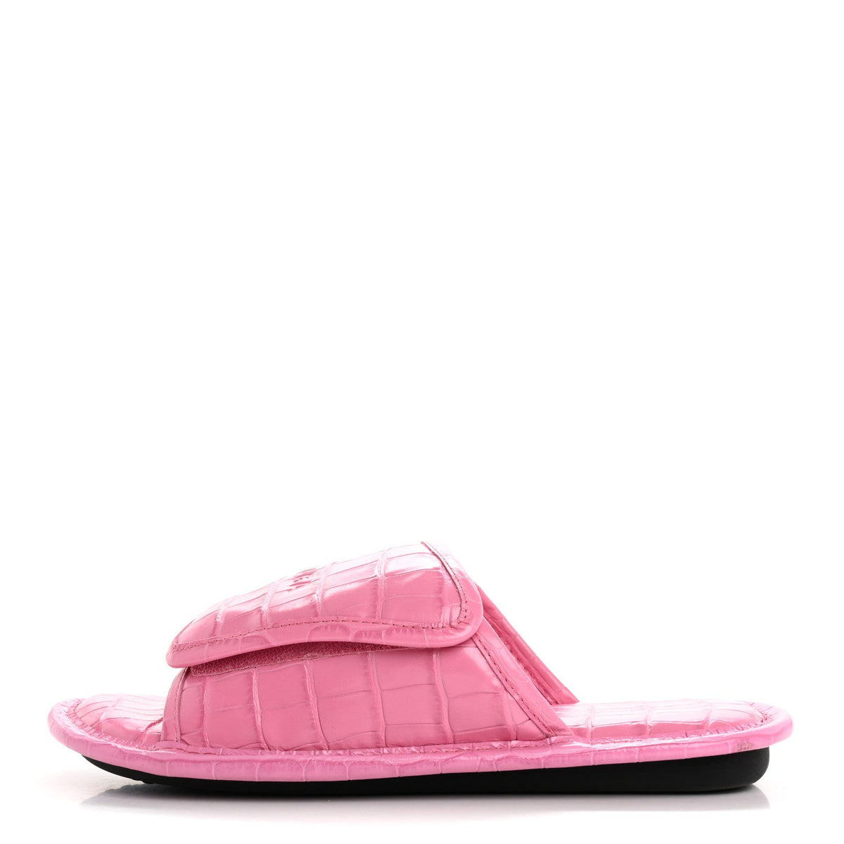 Calfskin Logo Crocodile Embossed Slides Fuxia