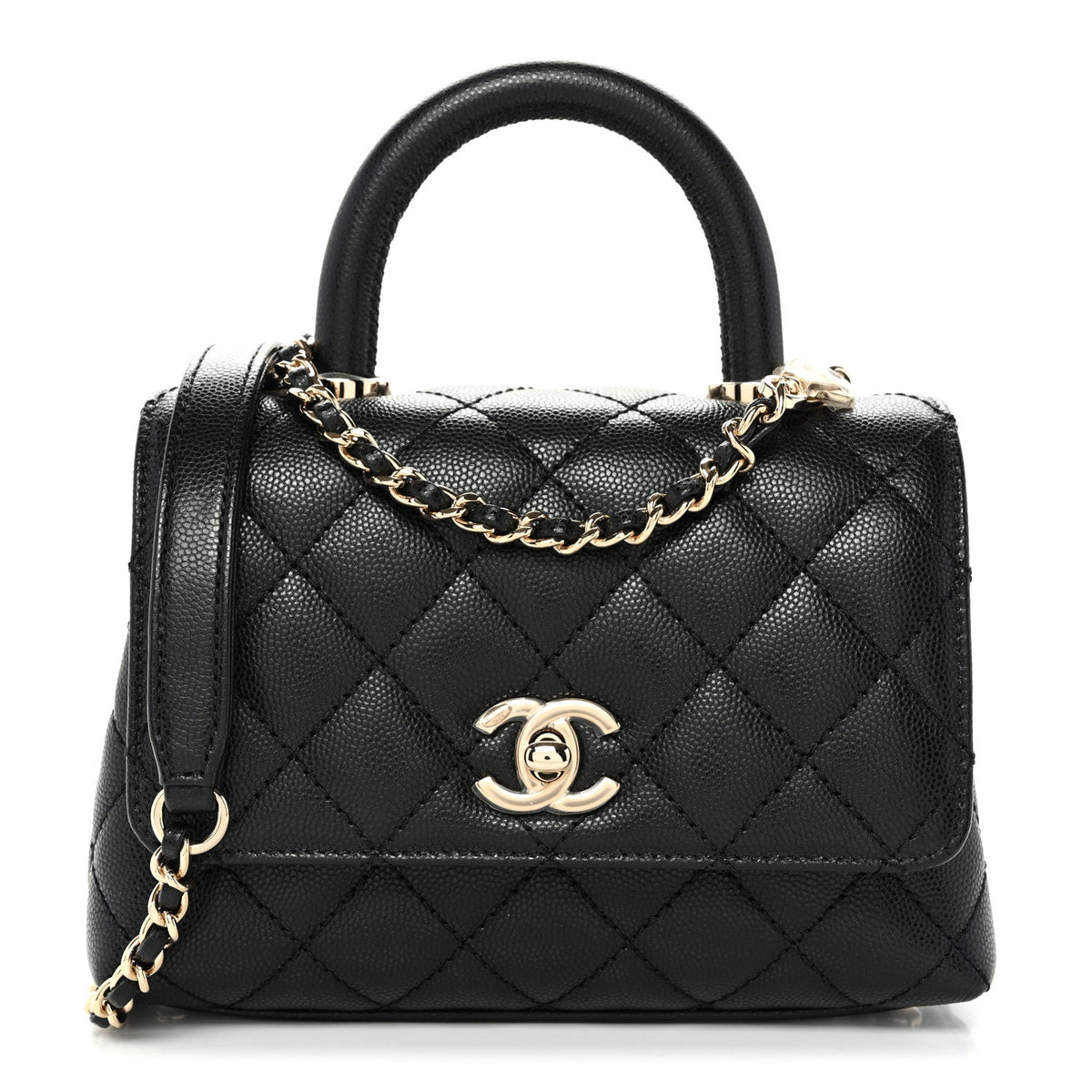 Mini Quilted Caviar Flap Shoulder Bag - Black
