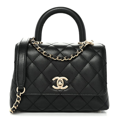 Mini Quilted Caviar Flap Shoulder Bag - Black