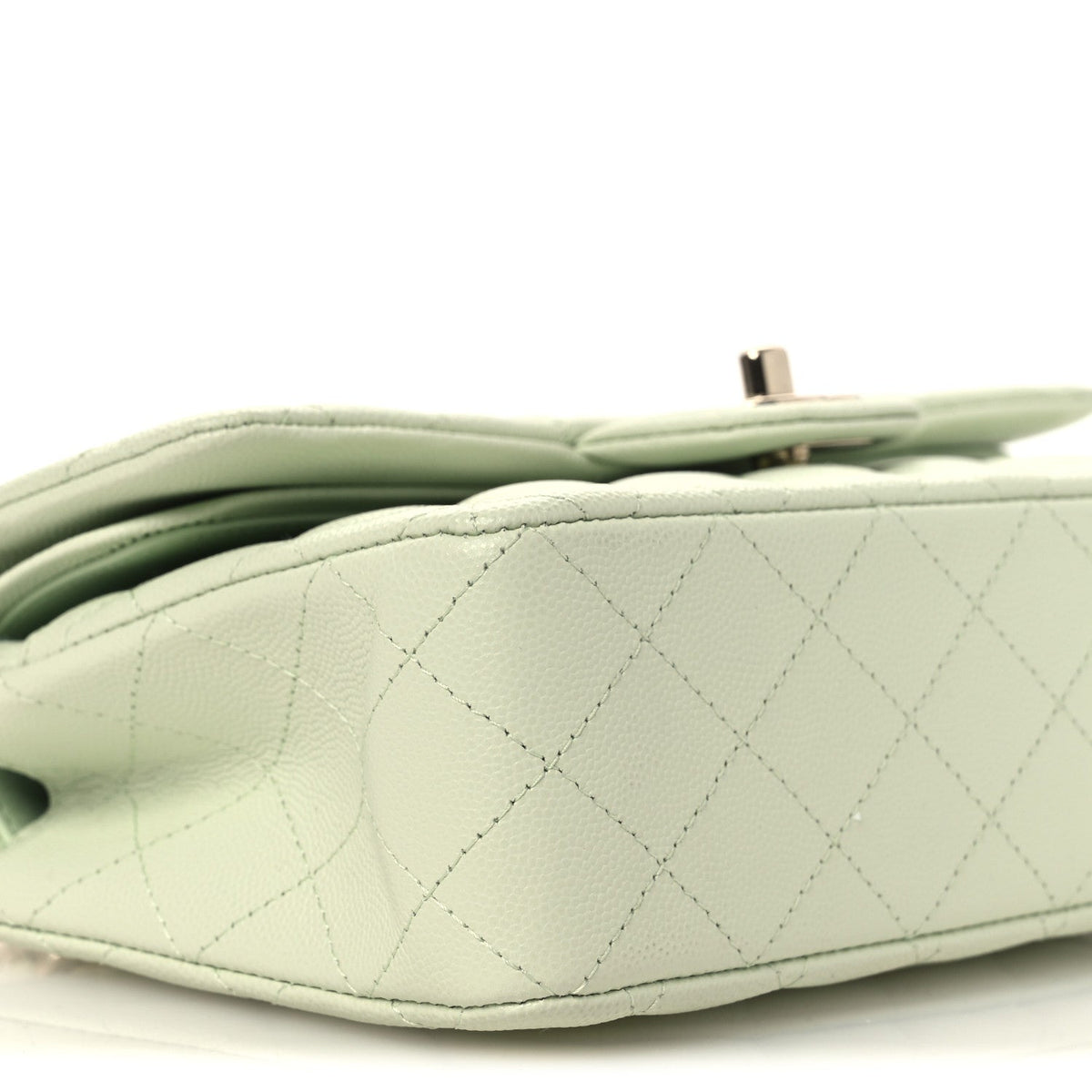 Small Quilted Caviar Flap Shoulder Bag - Light Green