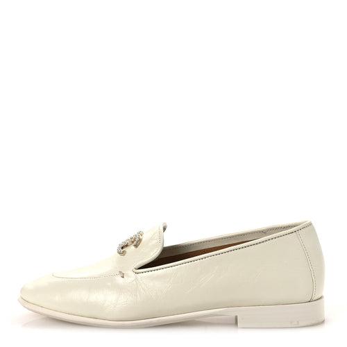 Shiny Calfskin Pearl CC Mocassin Loafers White