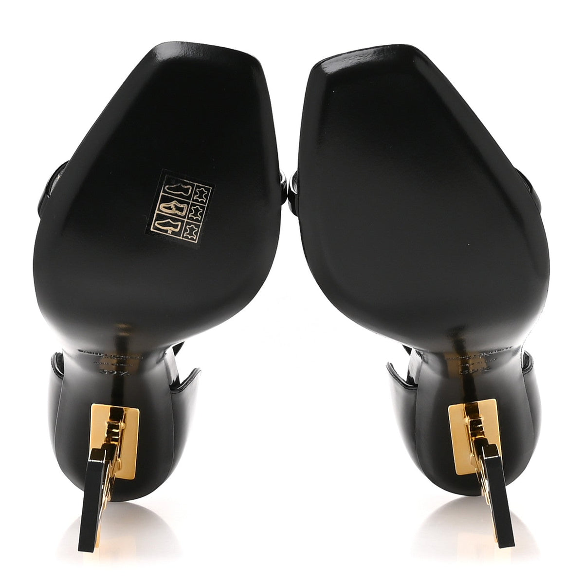 Saint Laurent Patent Calfskin Women's Opyum 110 Sandals 39.5 Black Gold