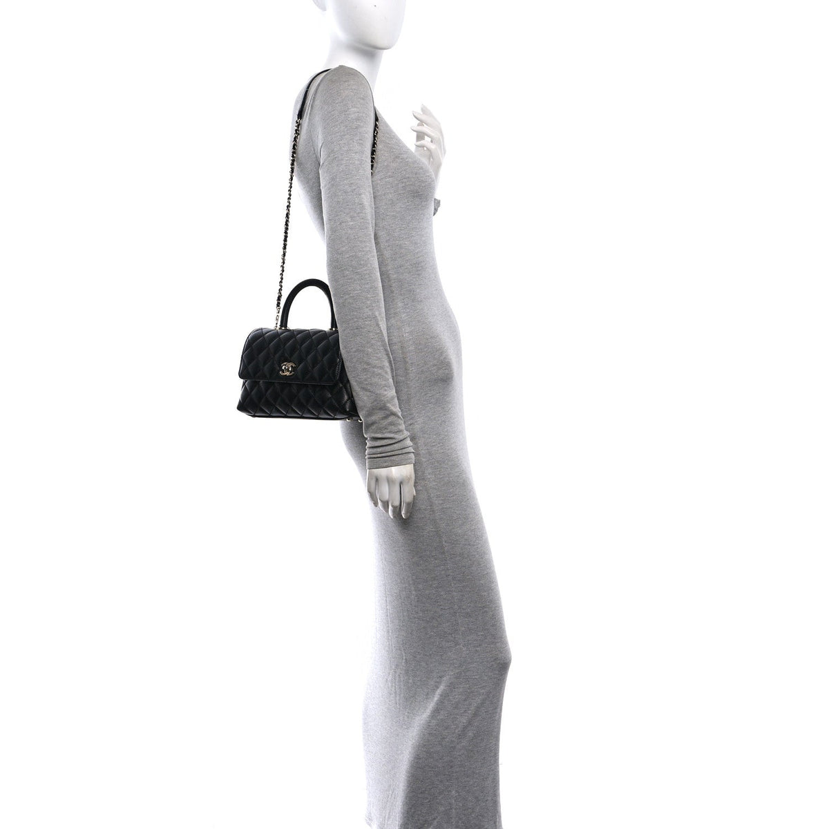 Mini Quilted Caviar Flap Shoulder Bag - Black