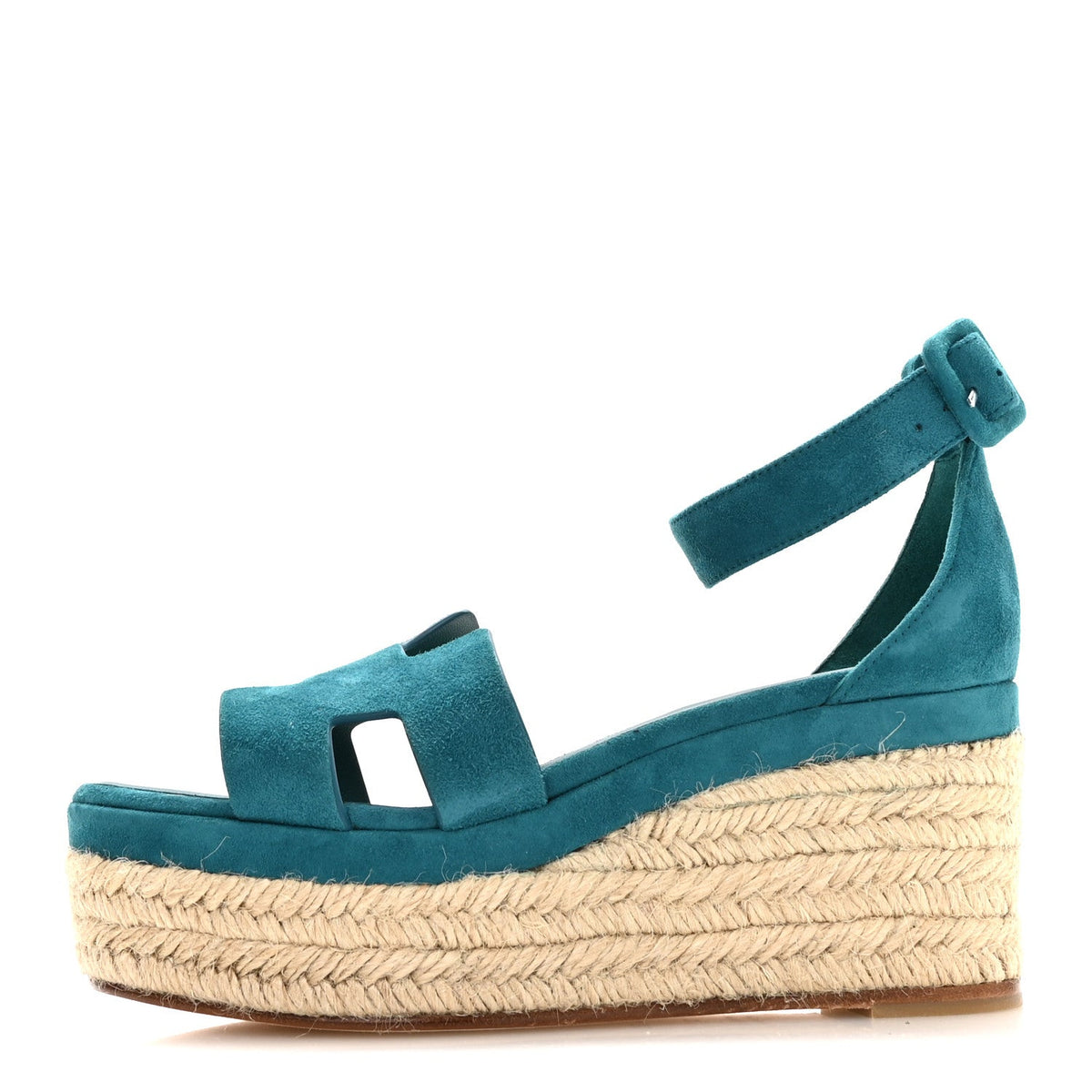 Suede Goatskin Elda Espadrille Wedge Sandals Vert Oxford