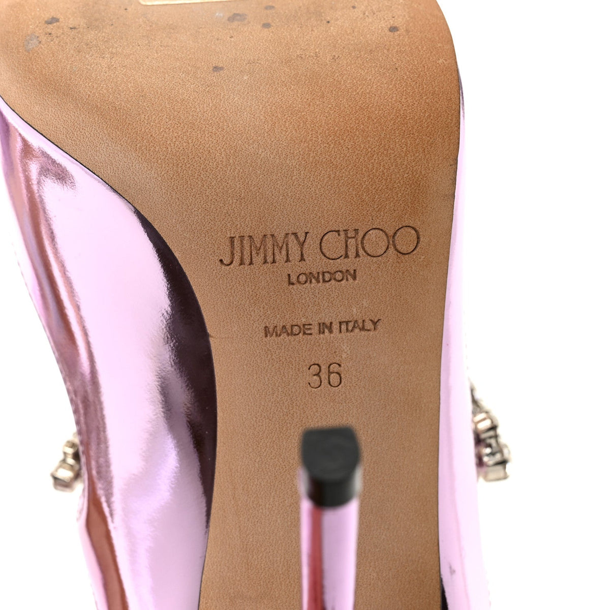 Jimmy Choo Metallic Patent Women's Bing 100 Pumps 36 Mauve