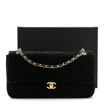 Small Calfskin Suede Flap Shoulder Bag - Black