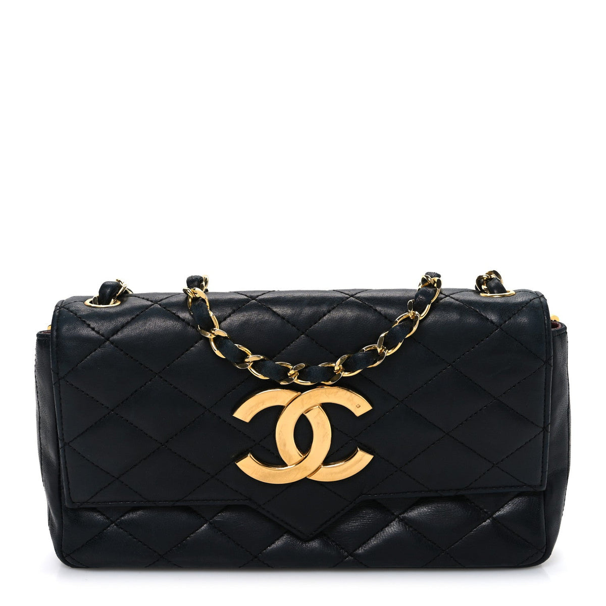 Small Quilted Lambskin Flap Shoulder Bag - Black