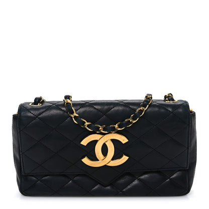 Small Quilted Lambskin Flap Shoulder Bag - Black