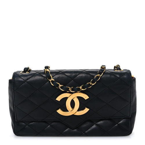 Small Quilted Lambskin Flap Shoulder Bag - Black