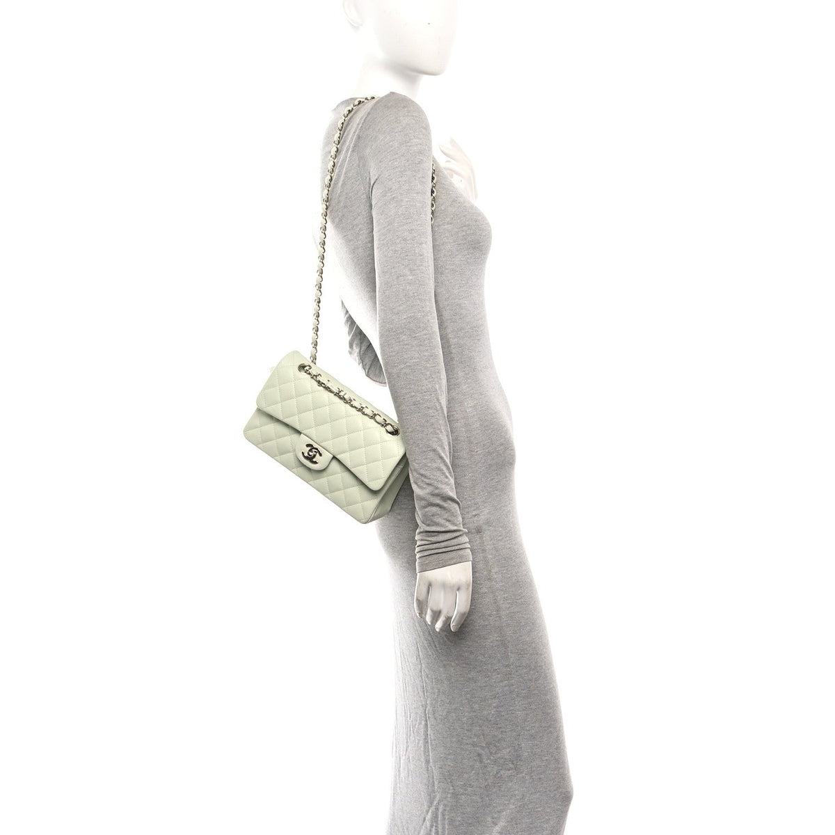 Small Quilted Caviar Flap Shoulder Bag - Light Green