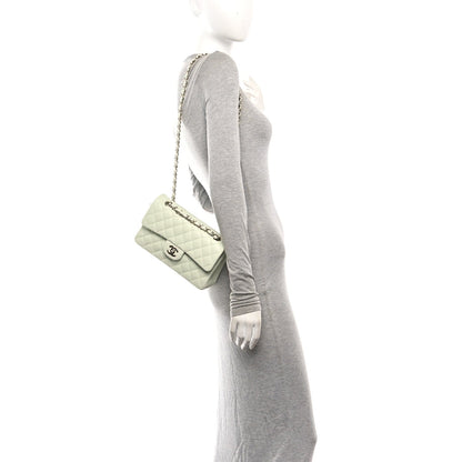 Small Quilted Caviar Flap Shoulder Bag - Light Green