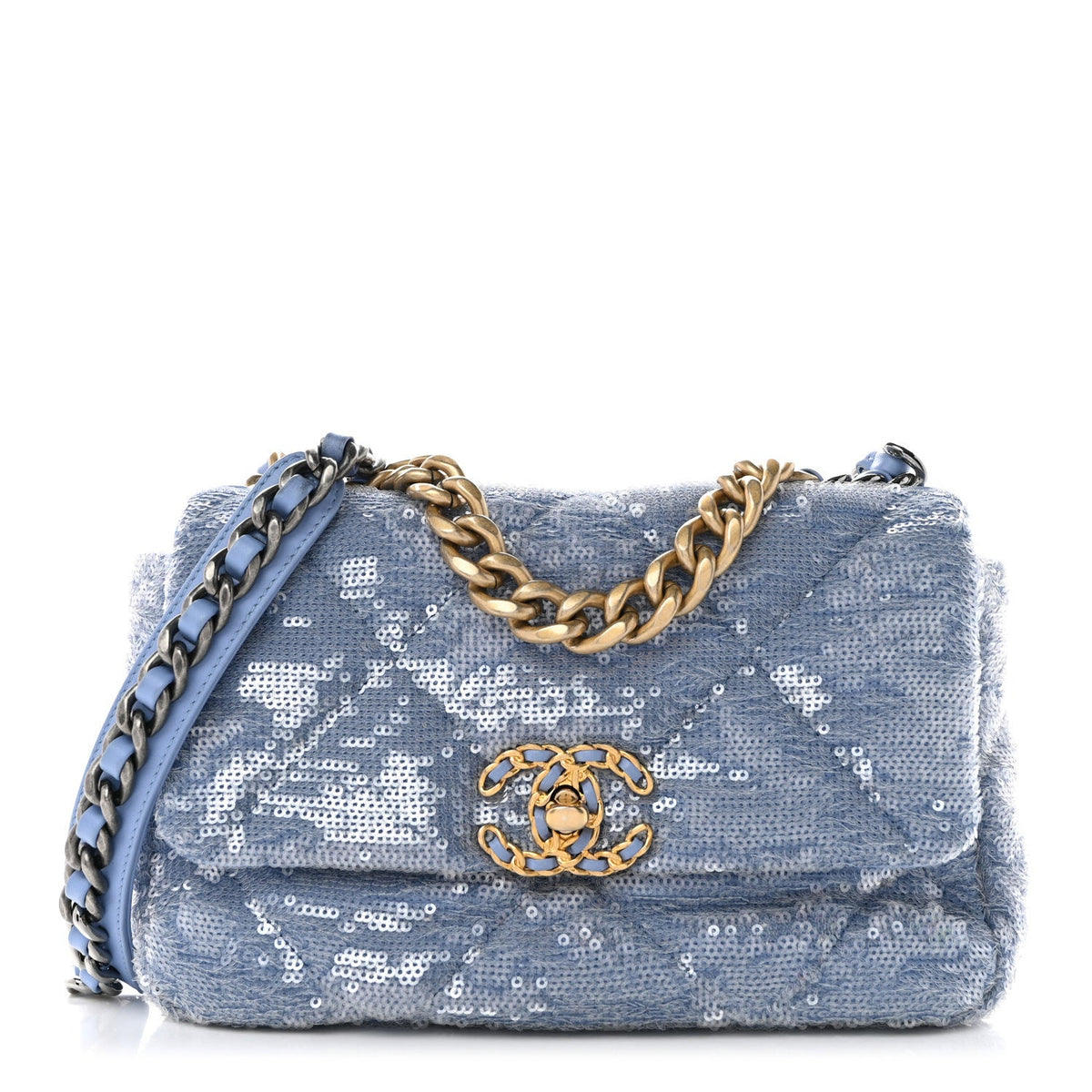 Medium Quilted Flap Shoulder Bag - Light Blue