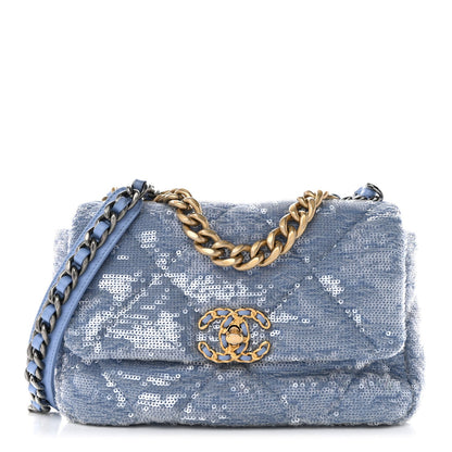 Medium Quilted Flap Shoulder Bag - Light Blue