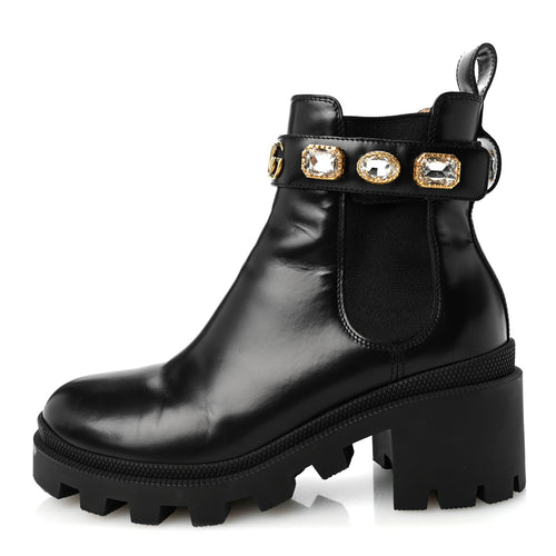 Gucci Calfskin Crystal GG Women's Trip Chelsea Boots 36.5 Black