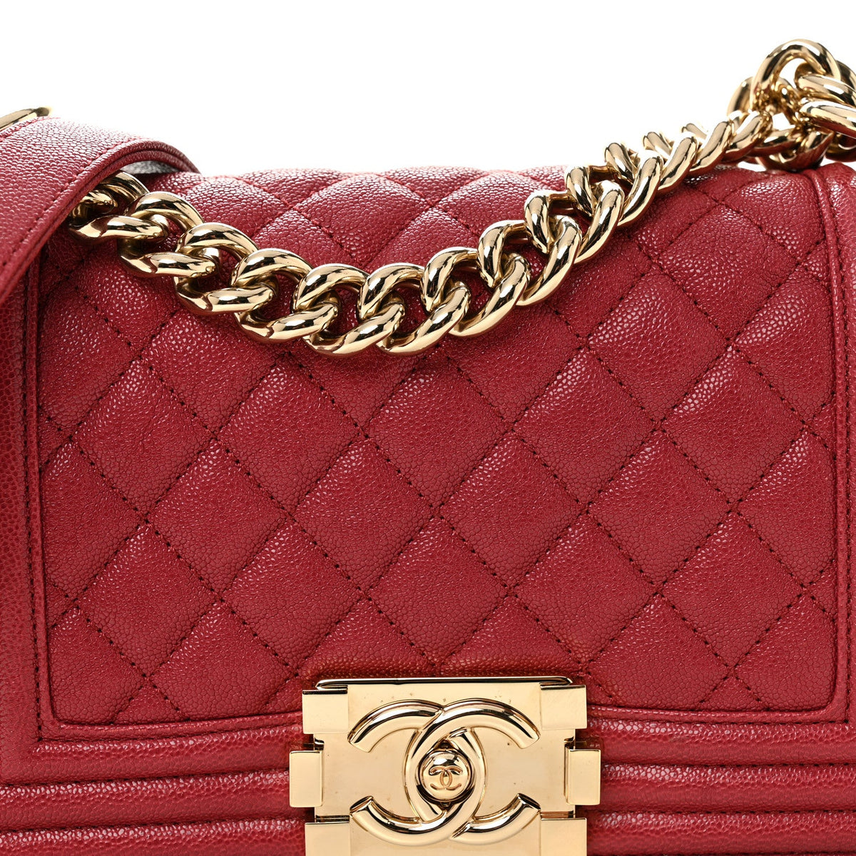 Small Quilted Caviar Flap Shoulder Bag - Pink