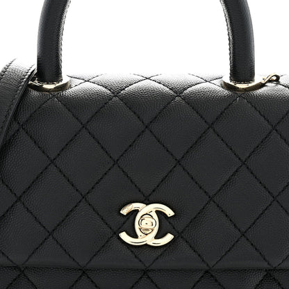 Mini Quilted Caviar Flap Shoulder Bag - Black